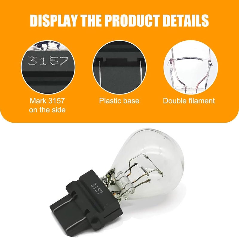Flygun 10 PCS 3157 Mini Car Brake Light Bulb, 12V 21/5W Waterproof Vehicle Side Marker Tail Light Bulb Replacements, Universal Automotive Taillight Accessories for Truck SUV Car (White Light) - Image 3